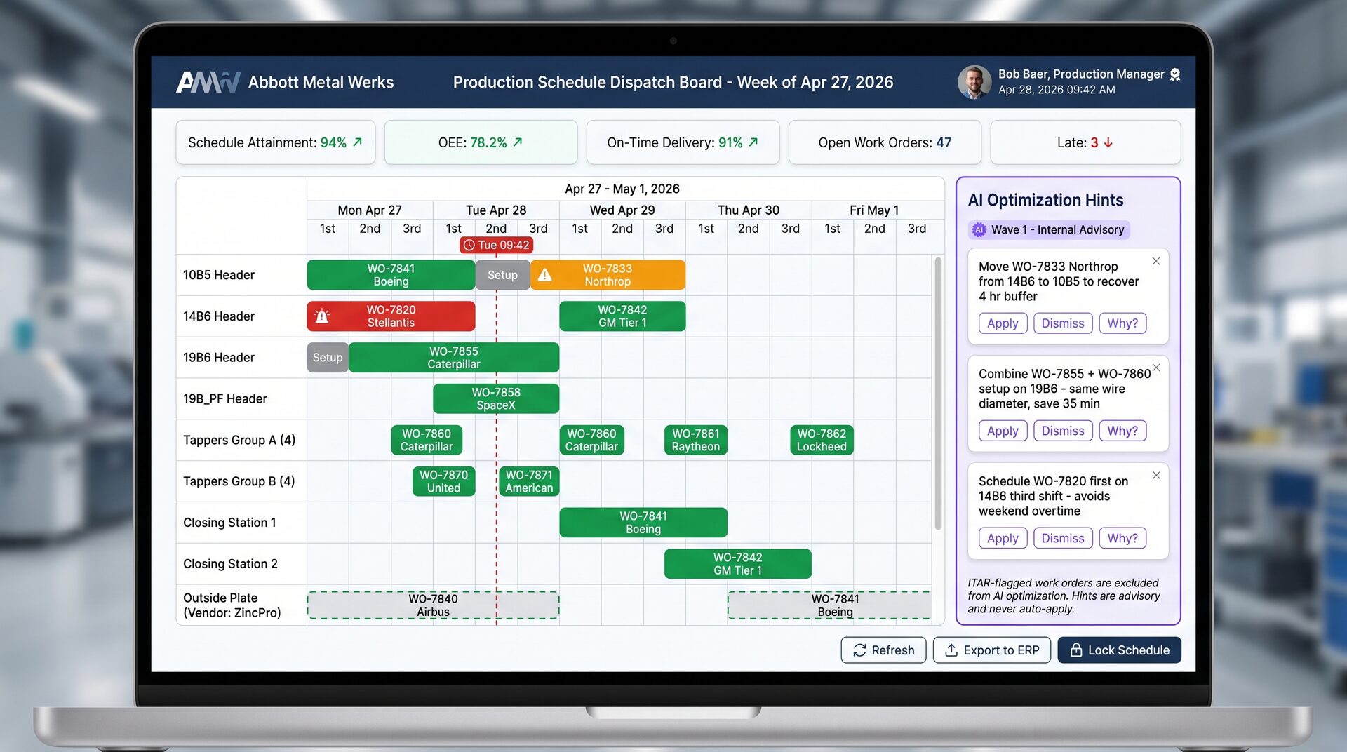 Dispatch board screen