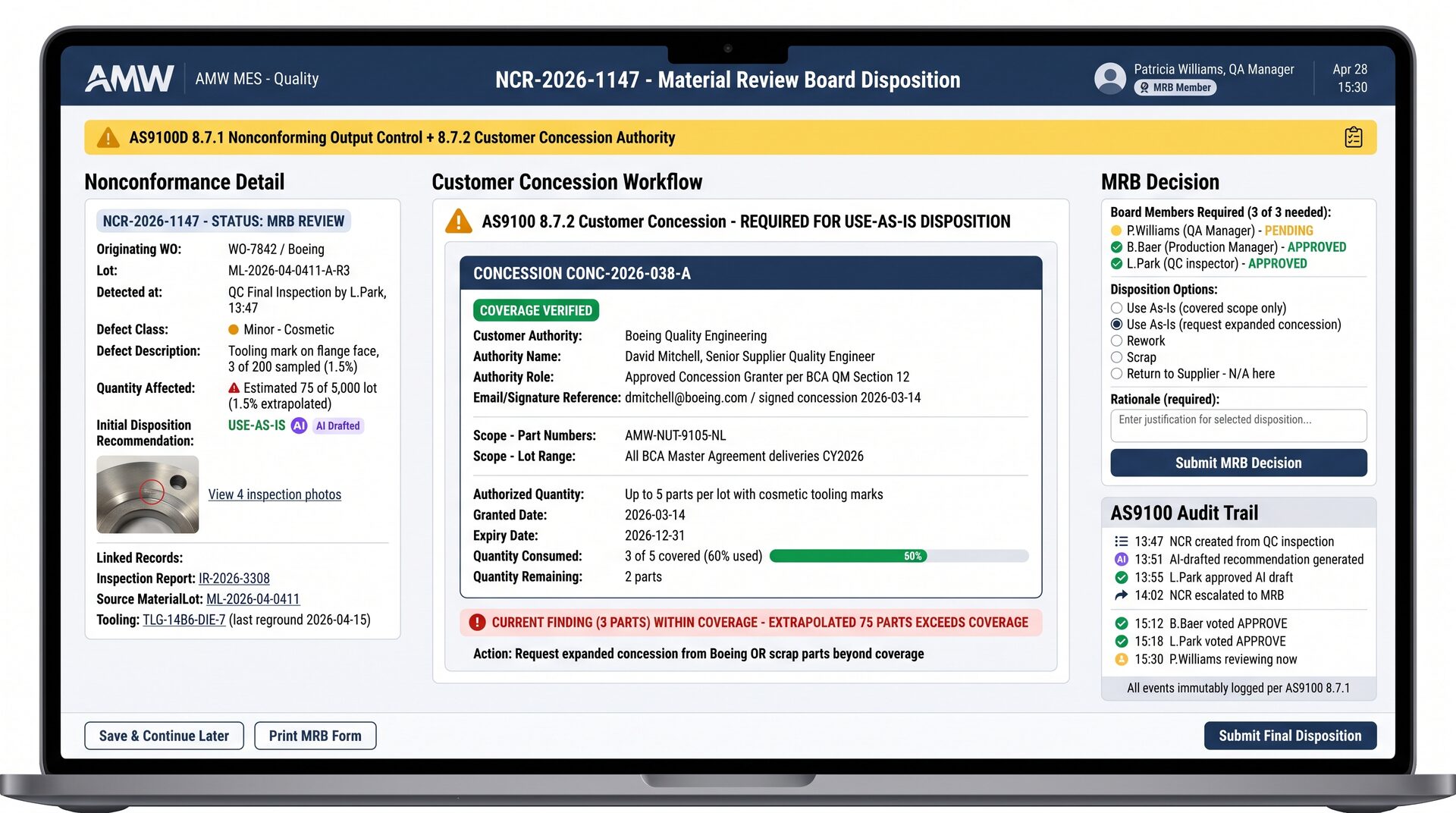 NCR / MRB / concession screen